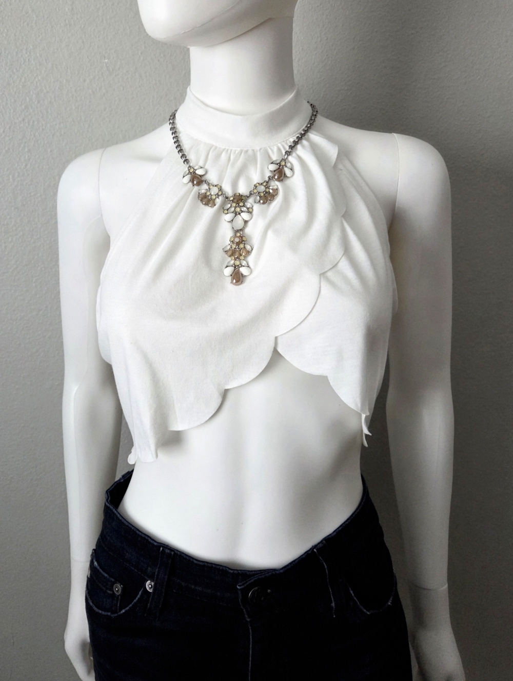 New York & Company White and Taupe Statement Y-Necklace With Silver Chain - Picture 8 of 12